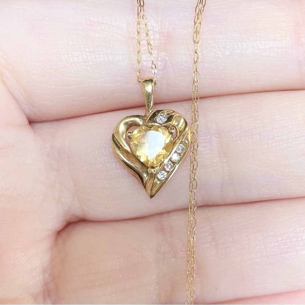 yellow orange citrine cz 10k solid yellow gold heart shaped pendant neck…​ - Picture 2 of 11